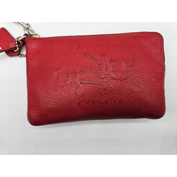 Coach Women's Red Wristlet Wallet Leather Logo Flaws AS IS - Picture 3 of 12